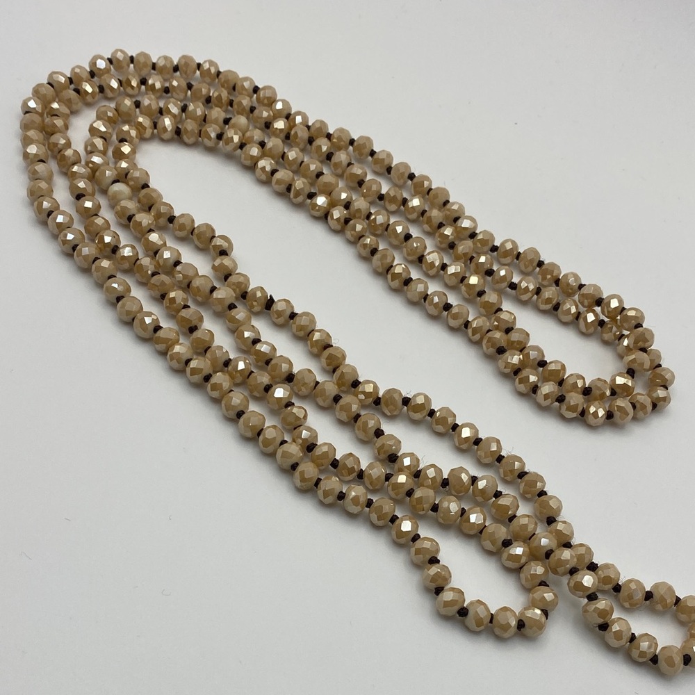 Faceted Champagne Crystal Bead Long Necklace